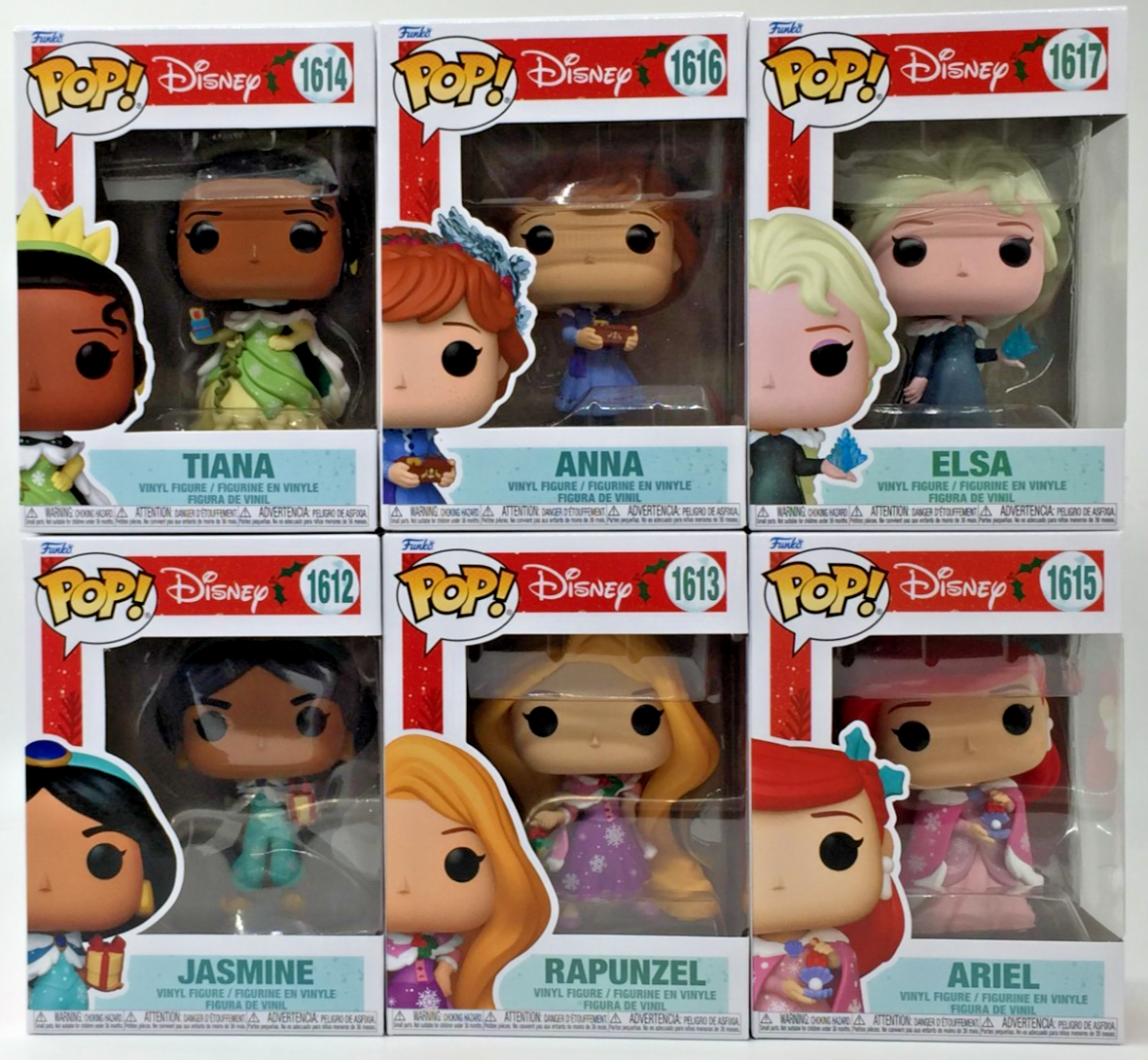 Funko Pop! 6 Disney Princess Holiday Elsa Anna Tiana Jasmine Ariel