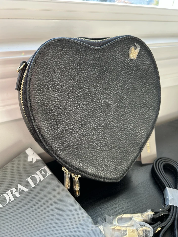 Bolso Bandolera Ora Delphine Corazón Bolso sin asas Negro Raro Nuevo Con Etiquetas Cuero Foto 2 de 4