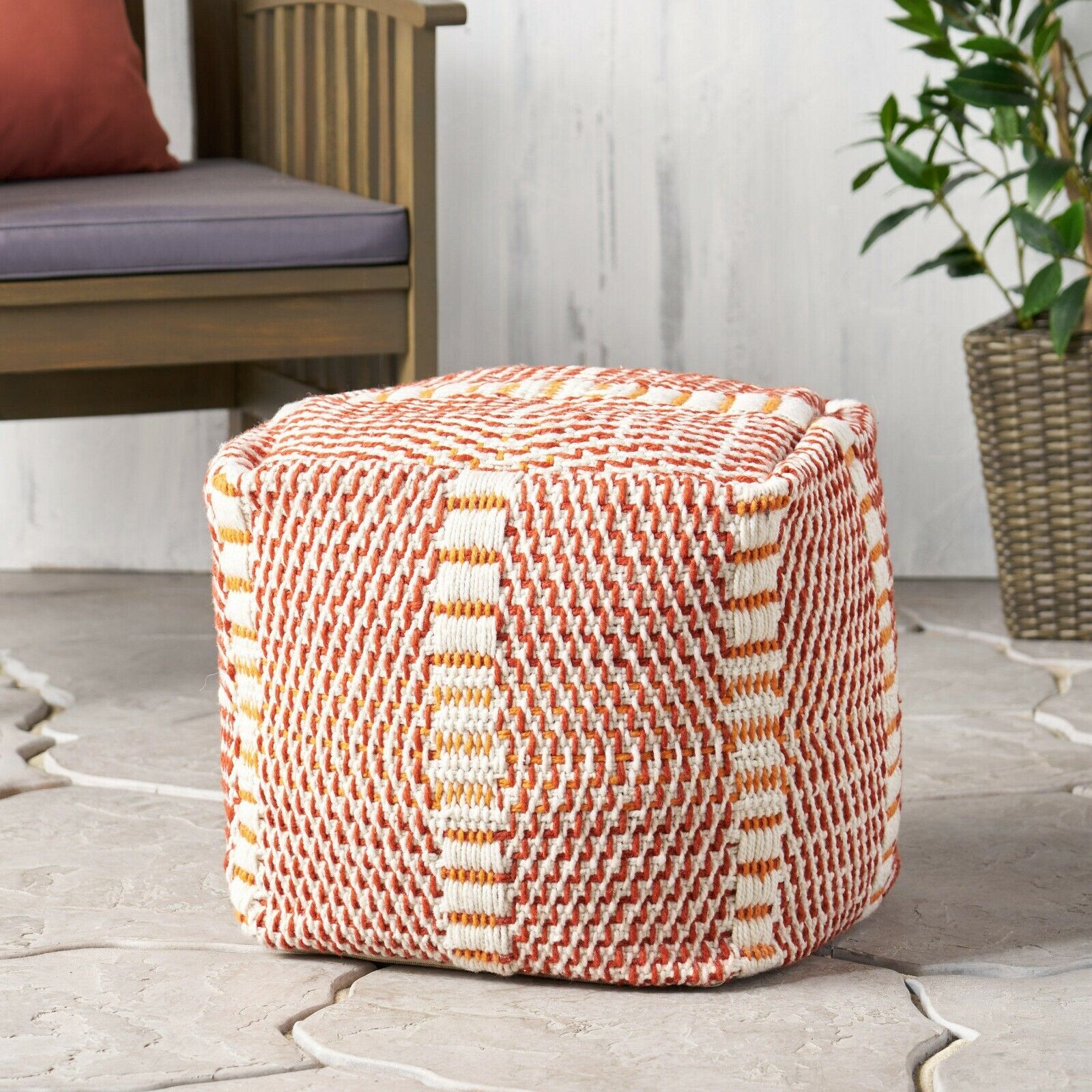 Dexter Bay Outdoor Handcrafted Boho Water Resistant Cube Pouf