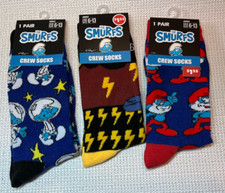 NEW  THE SMURFS  CREW SOCKS  ADULT SHOE SIZE 6-13  CHOOSE 1 or ALL  1 SHIP