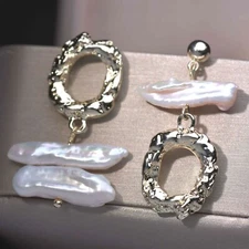 18k yellow gold gf natural shell stud dangle round circle unbalanced earrings