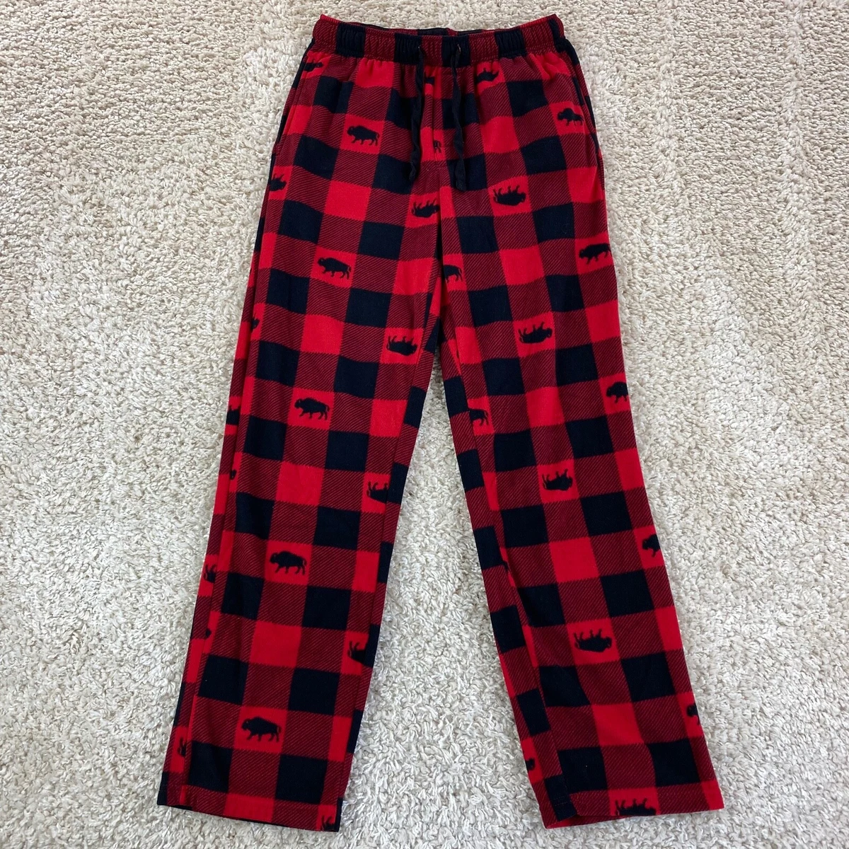 Croft & Barrow mens small fleece pajama pants plaid red black casual lounge