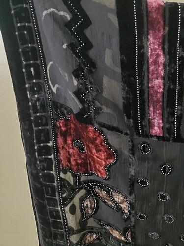 Boho Shawl Wrap Dark Velvet Burnout Scarf Black Purple Floral Fringe 62" x 20” - Picture 2 of 8