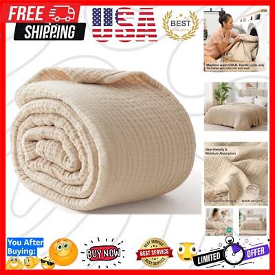 Cooling Soft Muslin King Size Throw Blanket 108'' x 90'' - All Season Comfort
