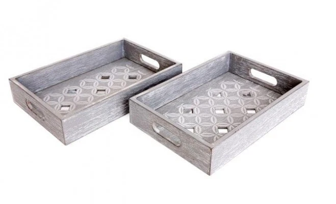 Food Serving Tray With Handles Set of 3 Non Slip Lap Dish Meal Geometric Platter - Image 3 of 3