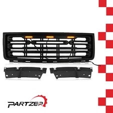 Front Matte Black Bumper Upper Grille W/ Lights For 2007-2013 GMC Sierra 1500 
