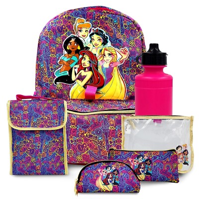 Princess Kids Backpacking Backpack With Lunch Bag 16'' School Bag Girls-6Pc New