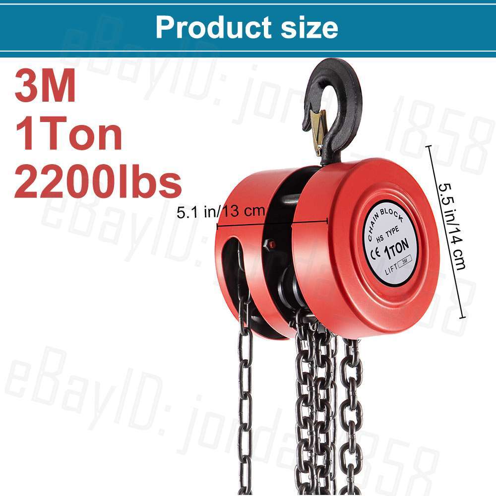 1 Ton Block and Tackle Chain Hoist Load Crane 3M Chain Lifting Pulley Sling Tool eBay