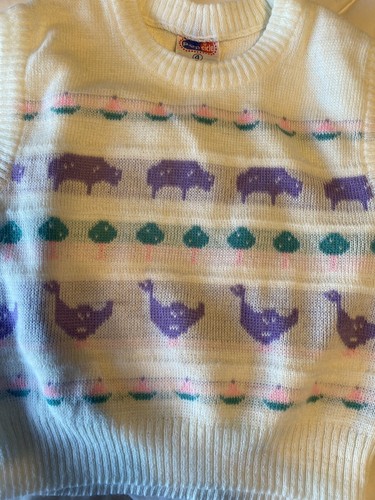 Vtg 80s Girls Size 4 Popsicle brand White Sweater Vest Geese Sheep EUC - Picture 4 of 6
