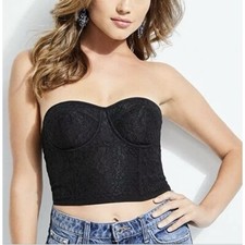 Guess Women Black Lace Bustier/Corset Cropped Top Jennifer Small