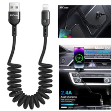 Fast Charge USB Cable Spring Coiled Cord For iPhone 14 13 12 11 X 8 7 Pro Max