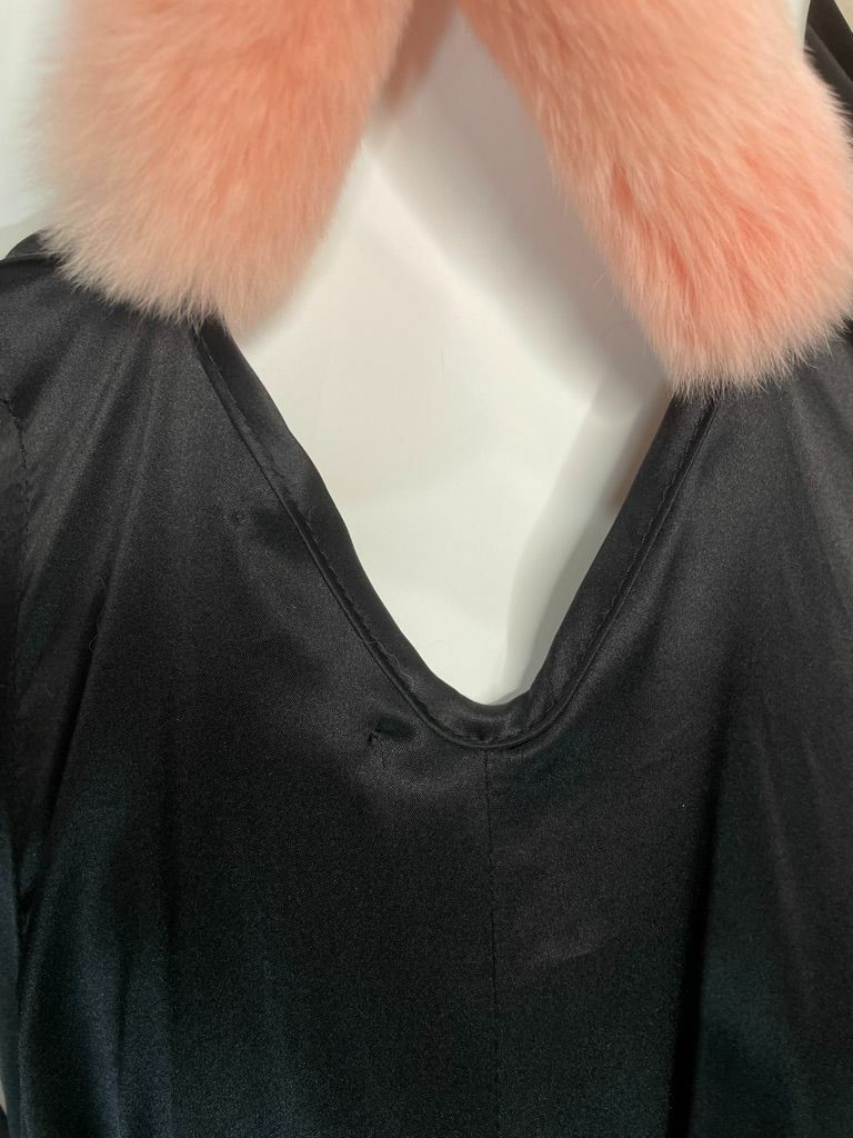 Robe Soirée Natasha Zinko - Robe Slip En Soie Noire Avec Bretelles En Fourrure De Lapin - Taille 2, Occasion Très Bon état