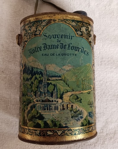 SOUVENIR DE NOTRE DAME DE LOURDES EAU DE LA GROTTE W/ ORIGINAL CARRYING STRAP