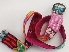 Colorful black floral embroidered belt, Peruvian wool embroidered belts size S