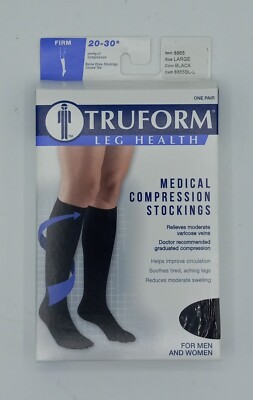 Truform Firm Black 20-30 Medical Compression Below Knee Sock Stockings Large NEW