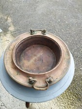 Braciere molto antico di rame e ottone, maniglie in ottone pieno, diametro 43 cm