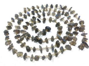 Authentic 10 Feet Labradorite Freeform Chips 5-7mm Rosary Beaded Chain Gold Plated Wire
