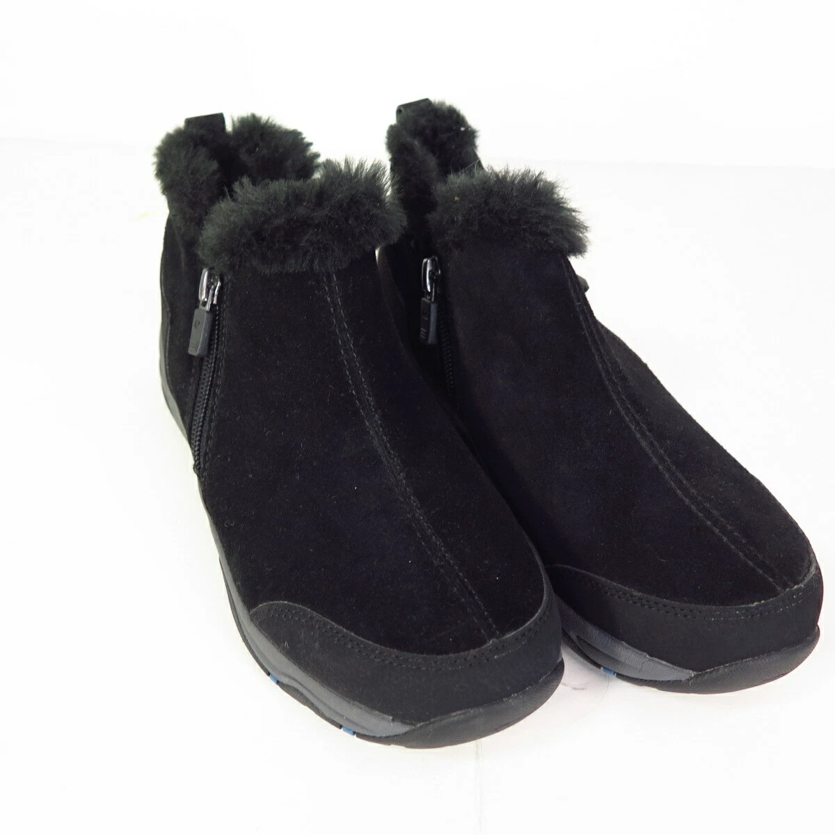 Easy Spirit Explore24 Women s Black Esprisco Suede Booties Faux Fur Trim Sz 6.5