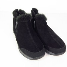 Easy Spirit Explore24 Women  s Black Esprisco Suede Booties Faux Fur Trim Sz 6.5