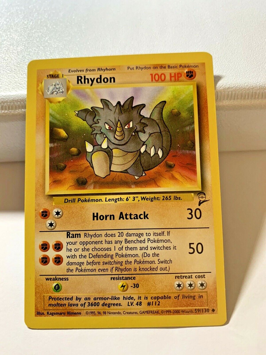 Pokemon Base Set 2 Rhydon #59 Card - Fighting Type, Uncommon, HP 100