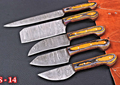 Custom Made Damascus Chef Set Kitchen Knives Cutlery -Hand Forged Damascus SR-14