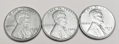 1943 P D S Lincoln Steel Wheat Cent Penny Set  AU - ABOUT UNCIRCULATED FREE SHIP