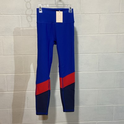 WILO the Label Colorblock Ribbed 7/8 Leggings SMALL Cobalt/Red Athletic Workout