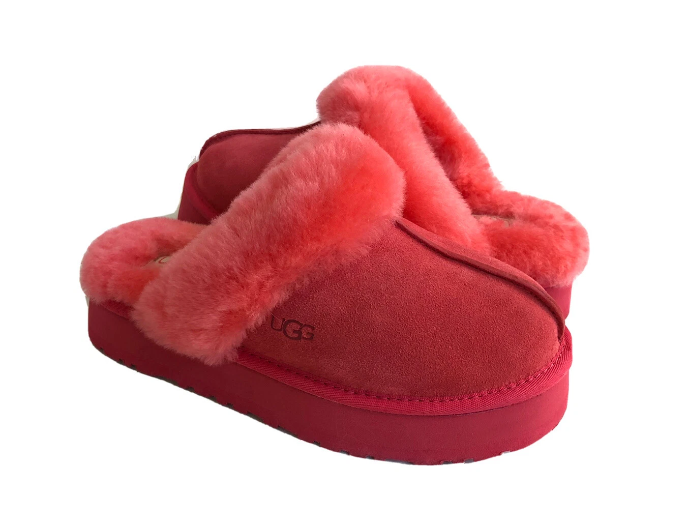 SANDALI UGG DISQUETTE SLIDE HIBISCUS ROSA SHEARLING POLSINO US 7 EU 38 REGNO UK 5