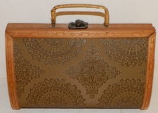 Purse Handbag Small Brown Ornate Wood Wooden Latched