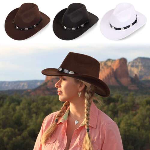 NUOVO Fedora Cappello Feltro Panama Berretto Jazz Classico Tesa Larga Cintura Fibbia Chiesa Cowboy - Foto 3 di 16