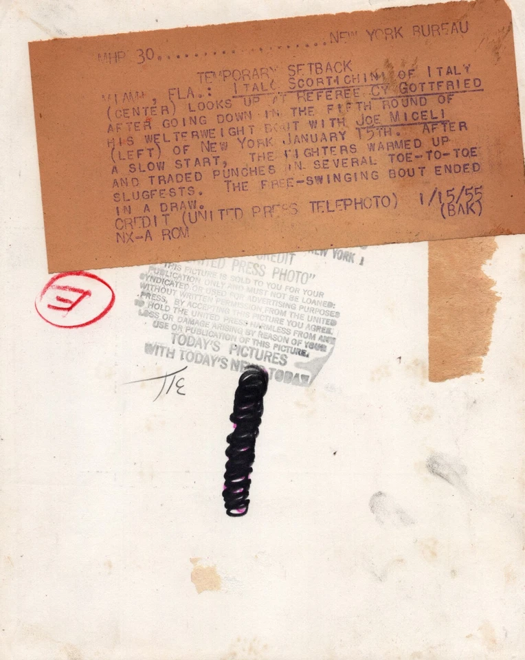 Vintage Boxing Action Wire Photo Joe Miceli vs Italo Scortichini 7 x 9 1955 N9NN — 第 2/2 张图片