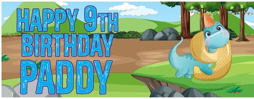 2 PERSONALISED HAPPY BIRTHDAY CUTE DINOSAUR BANNERS- AGES 1 - 9 YEARS - BOY/GIRL - Picture 19 of 19