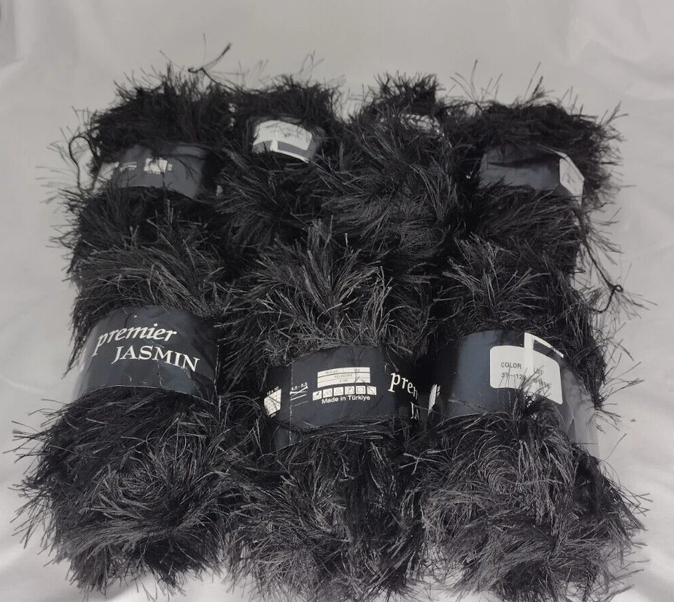 Lot of 7 Skeins Black Premier Jasmine Yarn 98 yards 50 g ea.  Eyelash - like - Image 3 of 4