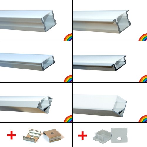 NEU elox. Aluminium Profile + Abdeckung + Clips + Endkappen Alu LED Streifen - Bild 1 von 8