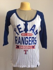 MLB Rangers Texas Genuine Merch Est Striped 3/4 Slv Raglan Shirt Glitter S NWOT
