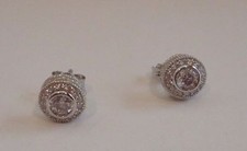925 STERLING SILVER LADIES STUD EARRINGS W/ .60 CT WHITE DIAMONDS SIMULATED