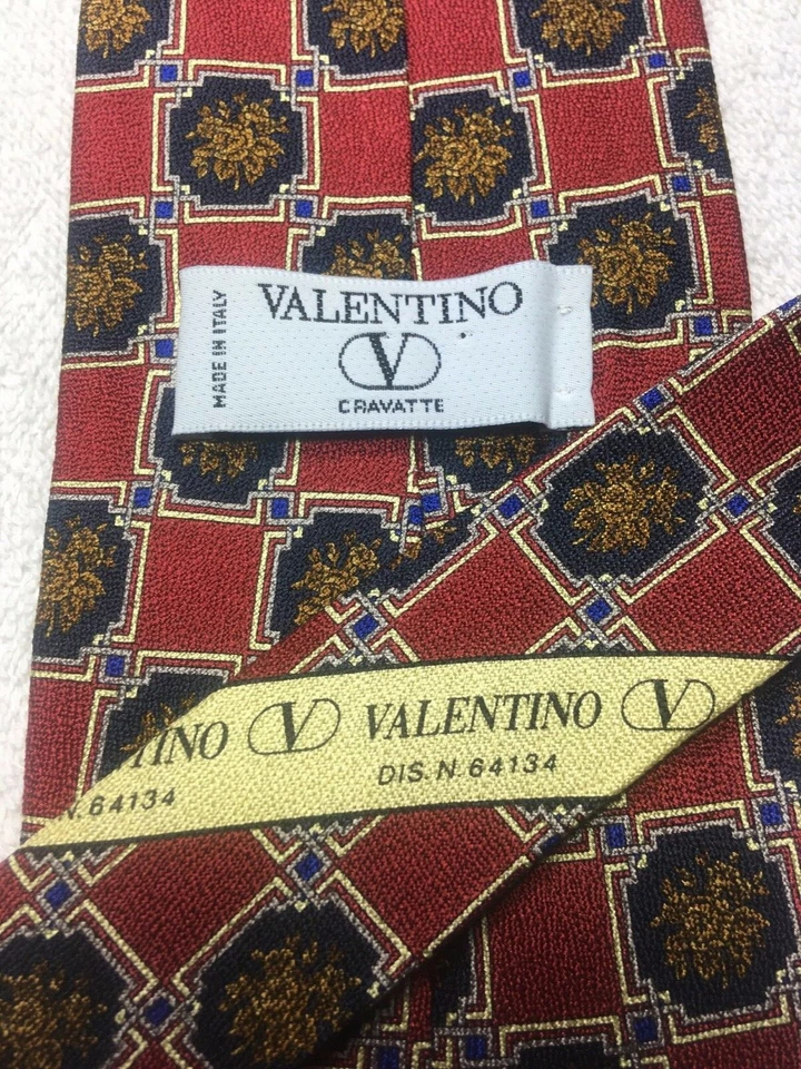 Gravata masculina Valentino vermelha azul ouro laranja 4 x 59 - Imagem 4 de 4