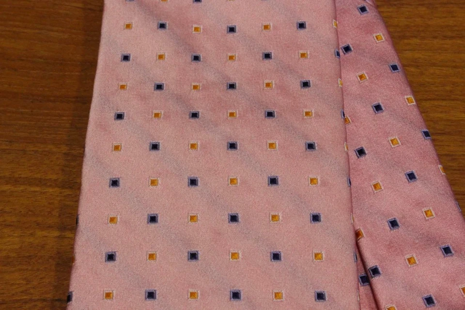 Corbata de seda PAL ZILERI. Rosa con Azul Naranja Geométrico. Hecho en Italia. 61" x 3,5" Foto 2 de 4