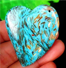 40x34x7mm Blue Gold Sea Sediment Jasper & Pyrite Heart Pendant Bead AD67067