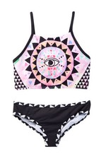 Billabong Little Girl's 4 2 Pc Bikini Swimsuit Mystical Madness Black White