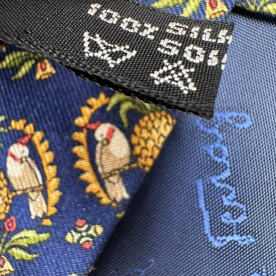 Corbata de seda azul Salvatore Ferragamo piñas y loros 3,5"x57" Foto 3 de 4