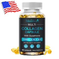 COLLAGEN PEPTIDES with Glutathione Types I, II, III, V, X  Anti-Aging Skin Caps