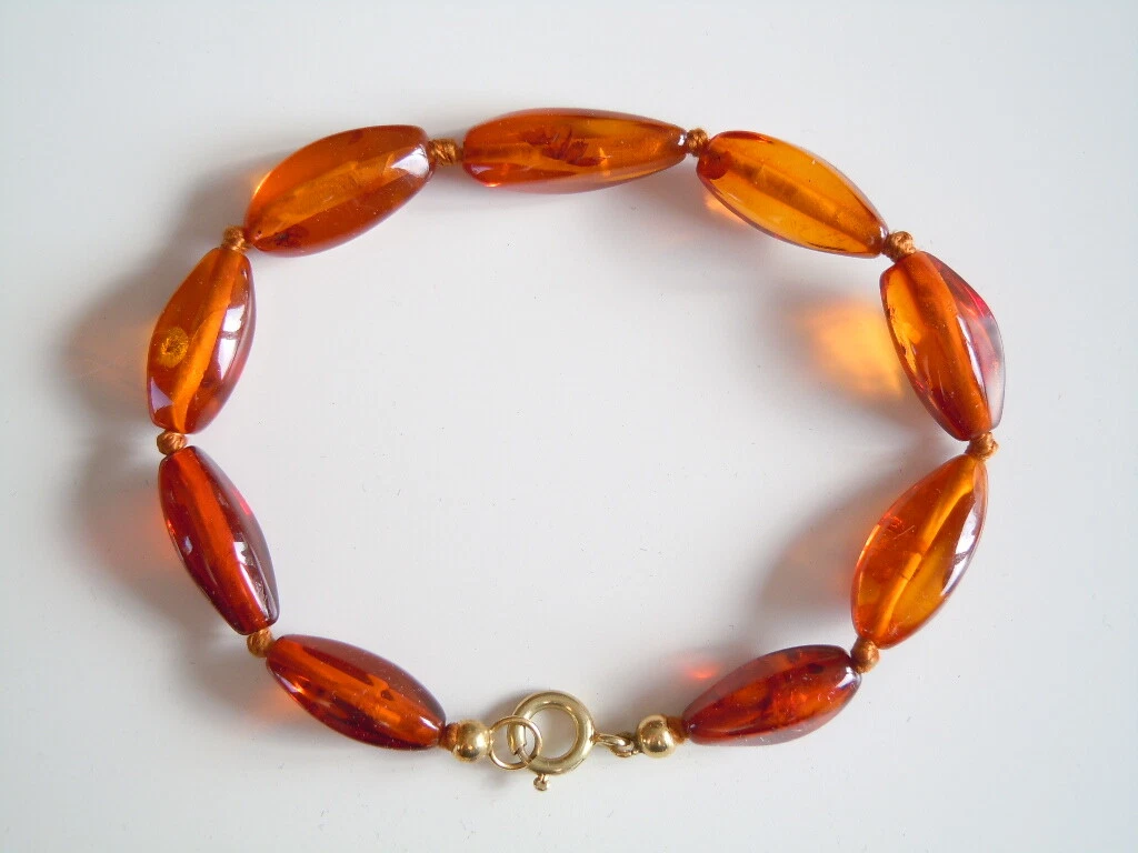 Bracciale Moderno In Argento Sterling 925 E Ambra Baltica Cognac