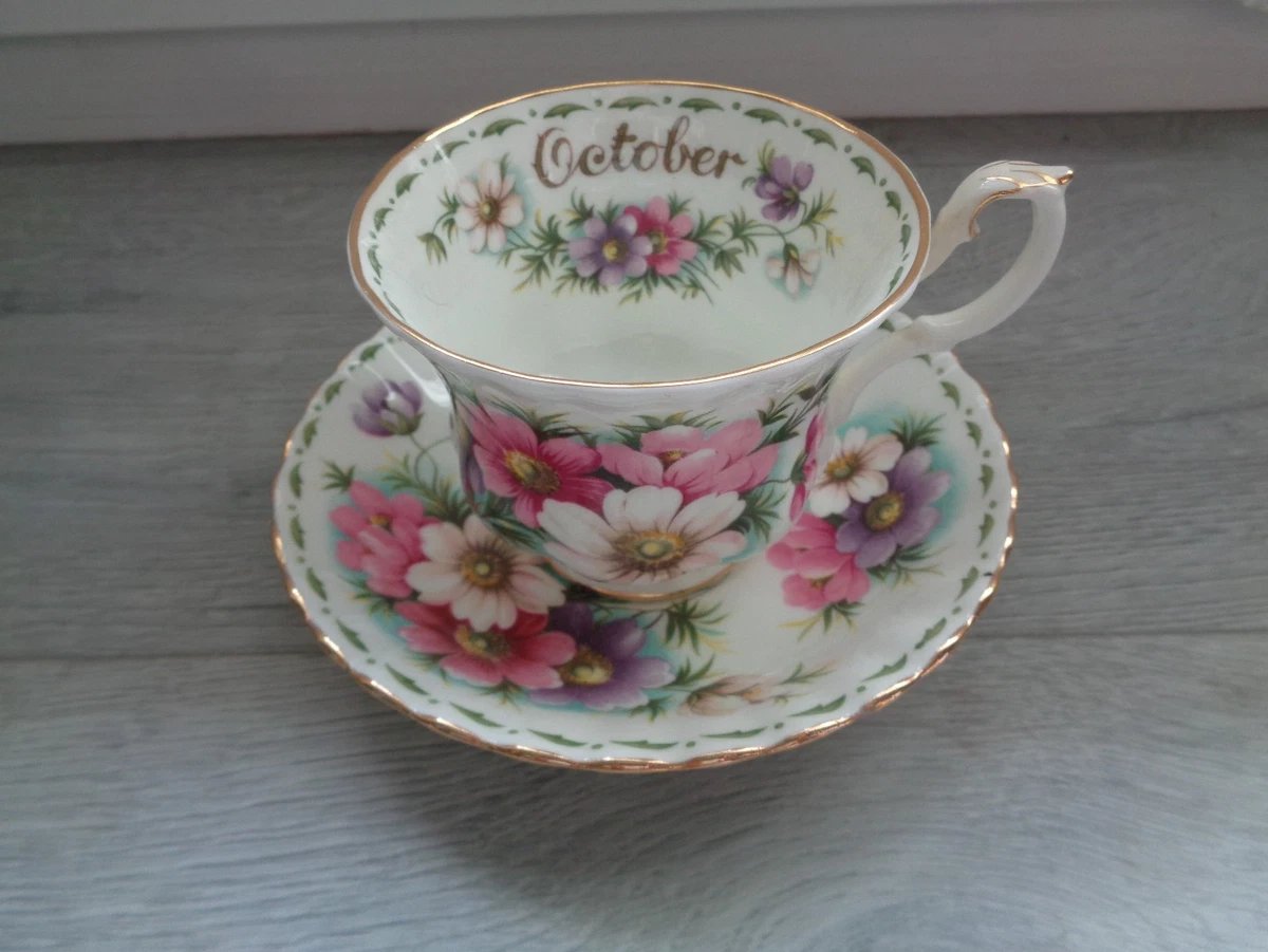 Tasse & Sous Tasse Royal Albert October Porcelaine Anglaise Mois Octobre Fleurs