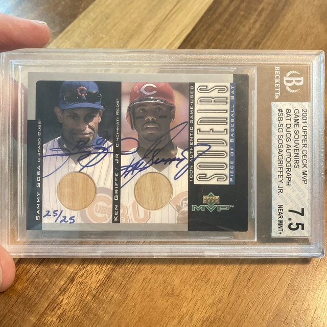 2001 Upper Deck MVP Souvenirs Sammy Sosa Ken Griffey Jr Dual Bat Auto Sp /25