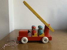 Vintage 1970’s Jukka Finland Wooden Pull Along Fire Truck