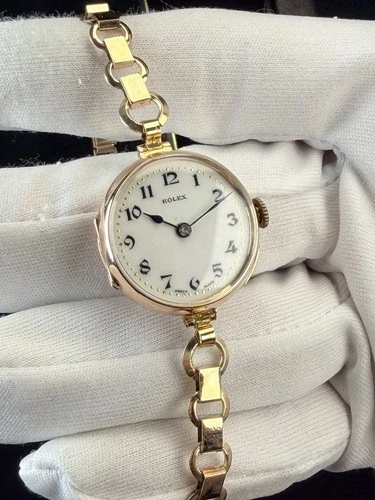 (9ct Gold) Rolex Vintage Lady Art Deco Cocktail Watch 26mm Antique Bracelet