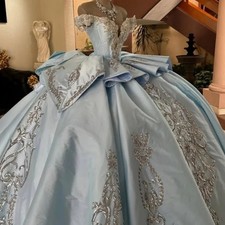 Sky Blue Quinceanera Dresses Ball Gown Beading Crystal Applique Ruffles Sweet 16