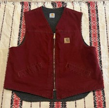 Vtg Carhartt Fleece Line Cranberry Red Vest Sz XL