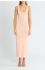 ENA PELLY Sloane Ribbed Knit Sleeveless Midi Dress Blush & White Marl Yarn 10